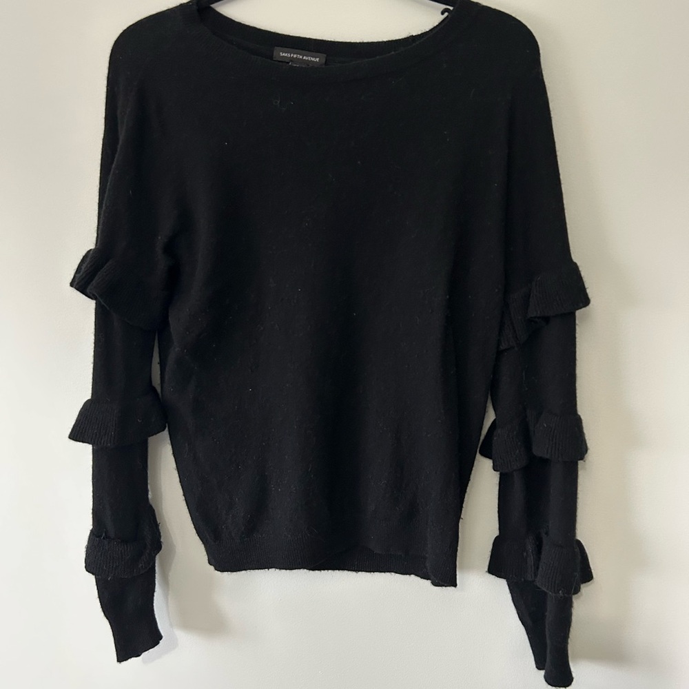 Saks Fifth Avenue Black Label Black Crew Neck Sweater Large